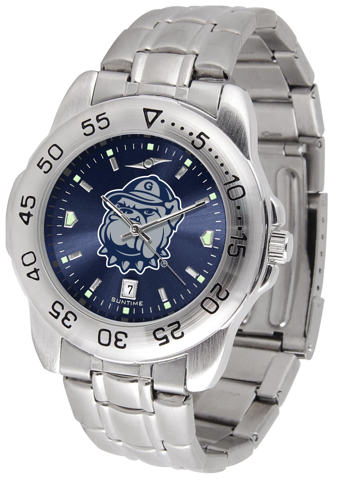 SunTime Men's NCAA Team Sport Watch, 20mm Stainless Steel Strap, Reflective Shiny Dial with Date