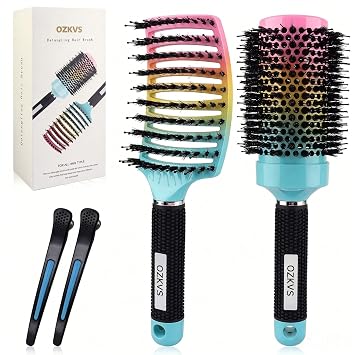 Boar Bristle Brush Set,Round Brush for Blow Out & Blow Drying