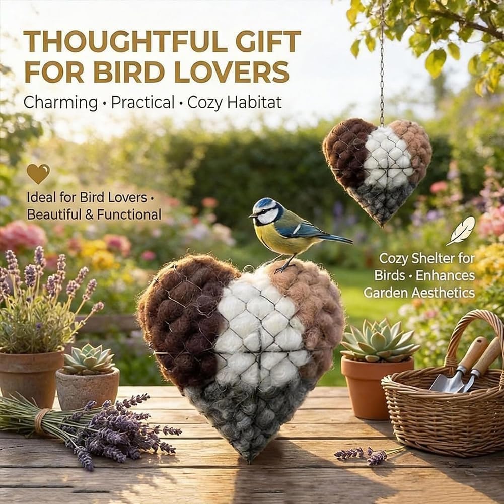 Handmade Fiber Bird Nesting Heart, Nesting Material for Wild Bird, Refillable Nesting Accessories, Hummingbird Nest/House, Outdoor Garden Decortion, Gifts for Bird/Nature Lovers (1pcs) — view 5