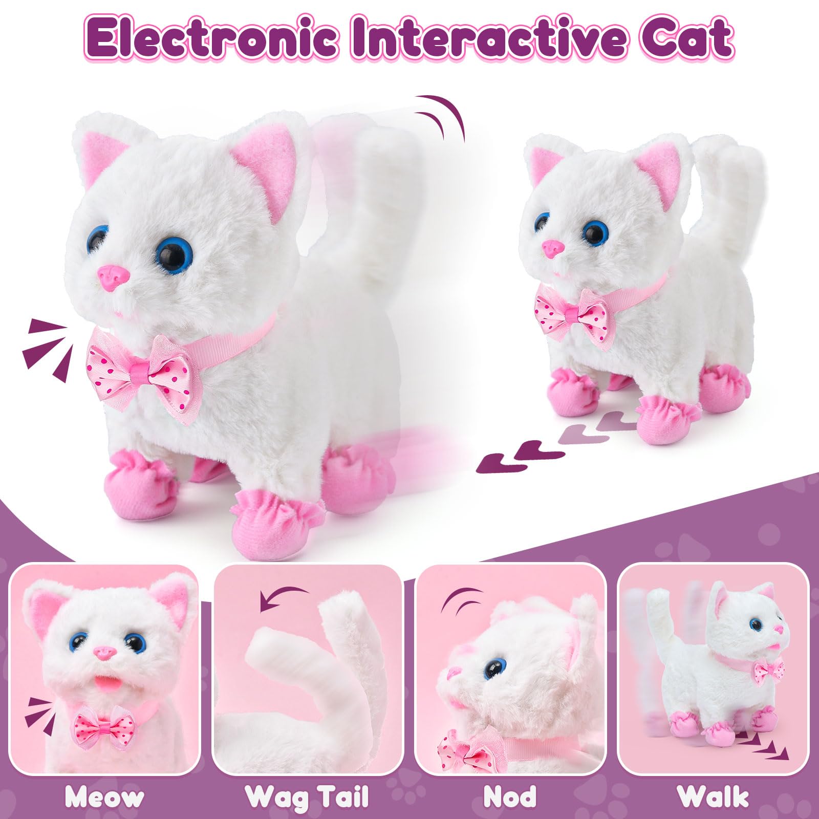 Tacobear Jouet Electronique en Peluche Chat Fille 3 4 5 6 Ans, avec Interactif Chat & Poussette de Poupee & Accessoires de Animaux Jeu de Role Jouet Cadeau Noël Danniversaire Enfant Fille 3-6 Ans