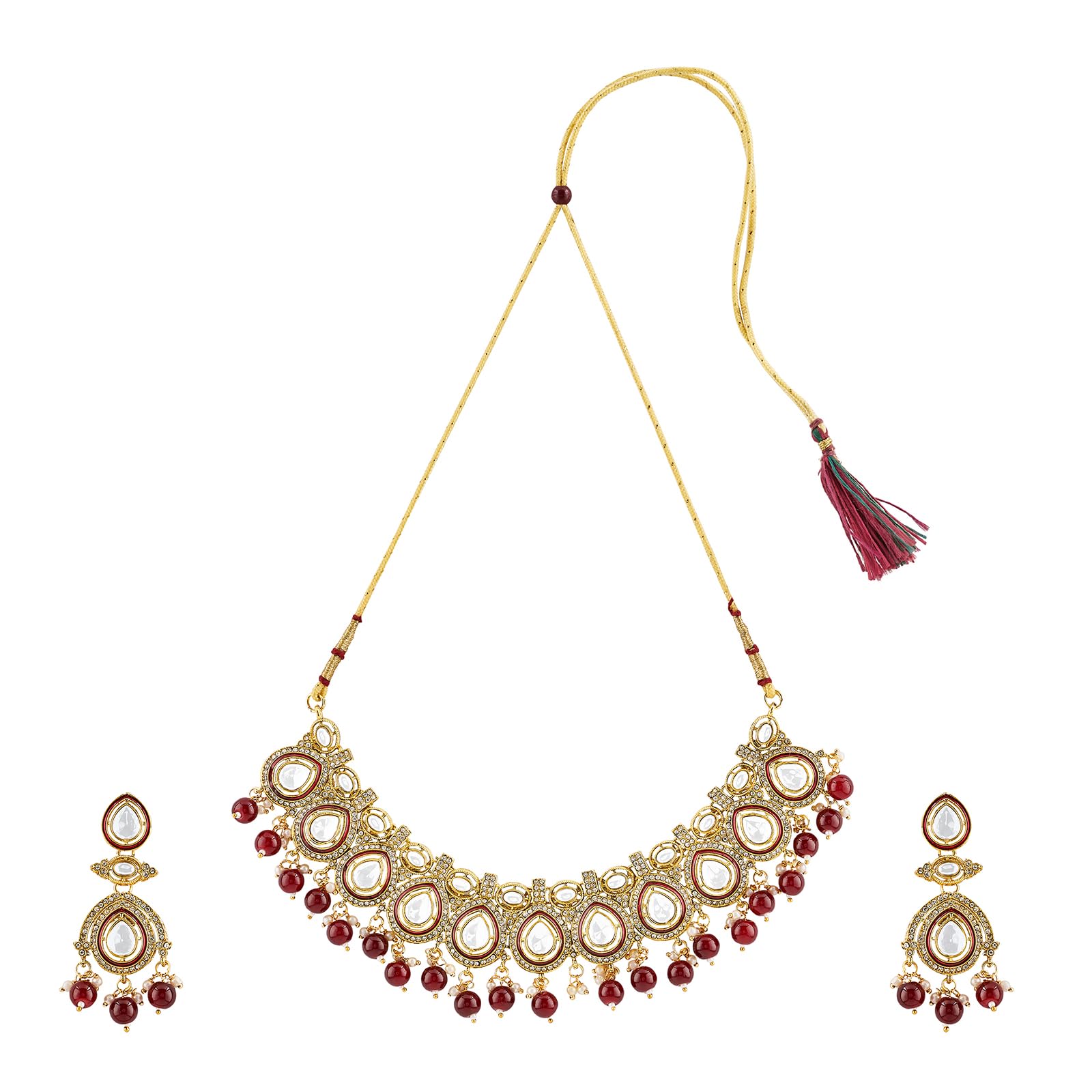 Vismaya Maroon Gold Necklace set-image-20