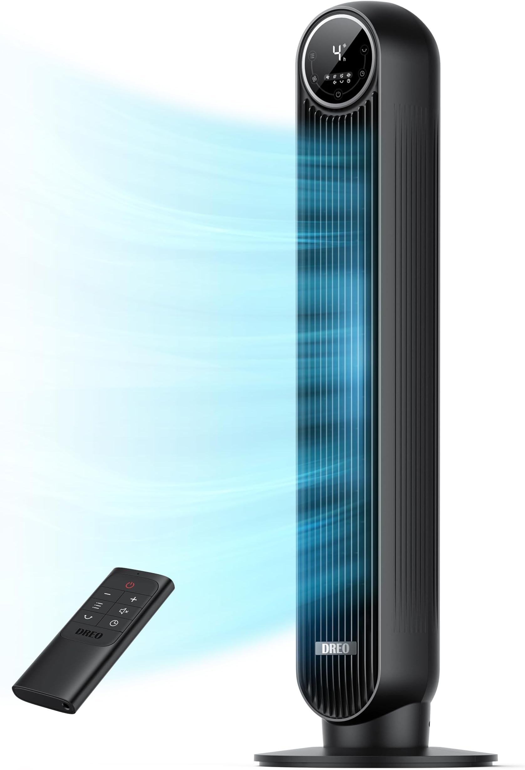 DREO Tower Fan for Bedroom, 2026 Upgraded DC Motor, 28ft/s High Velocity, 20dB Ultra Quiet Standing Fan, 8 Speeds 4 Modes, 90° Oscillating Bladeless Fan for Indoors, Floor Fans with Remote, Black