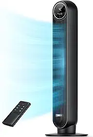 Dreo Ventilador de torre silencioso de 28 dB, ventilador de resfriamento elétrico de velocidade de 7,6 m/s com controle remoto, oscilação de 90°, 4 velocidades, 4 modos, temporizador de 8H, visor de