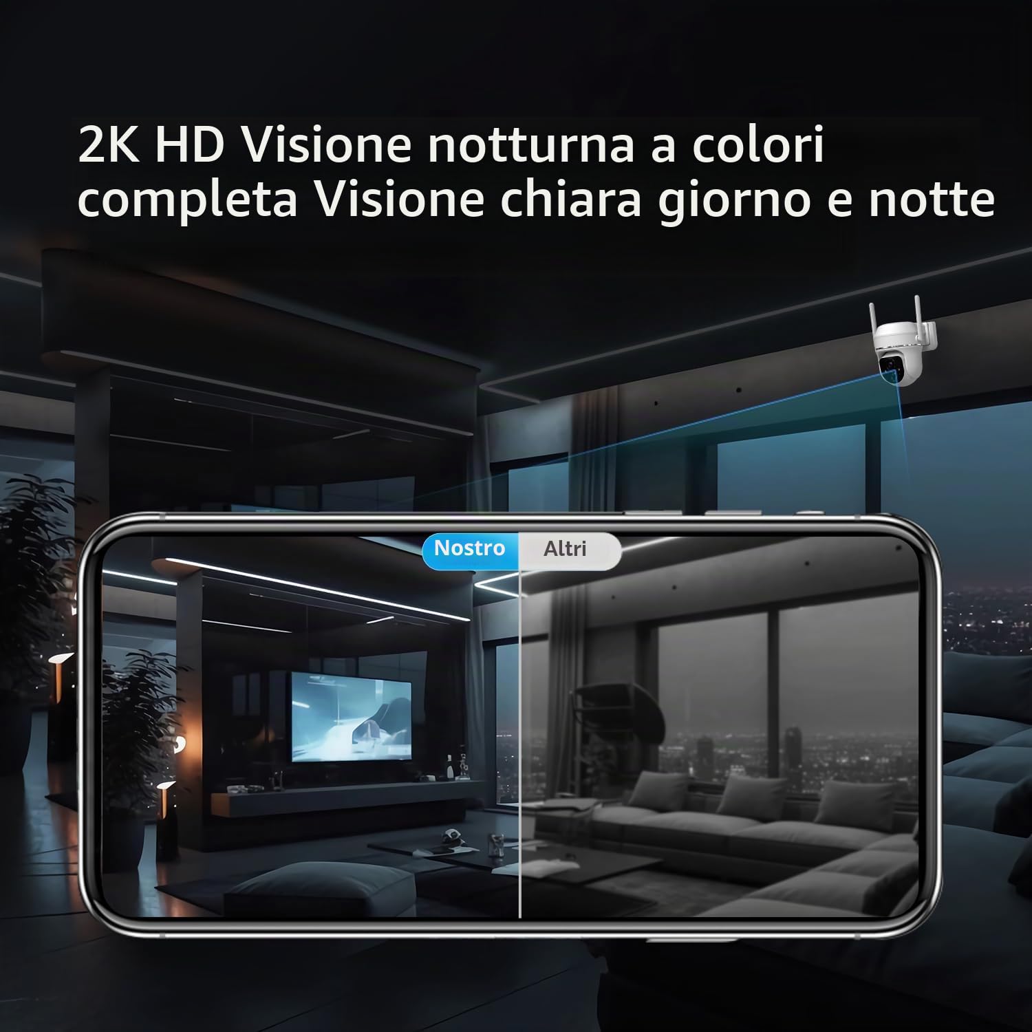 Vicohome 2K Telecamere di Sicurezza Solari Wireless WiFi per Esterni, PTZ a 355°, Alimentazione Solare e a Batteria, Rilevamento del Movimento PIR, Visione Notturna a Colori 3MP, Impermeabile IP65