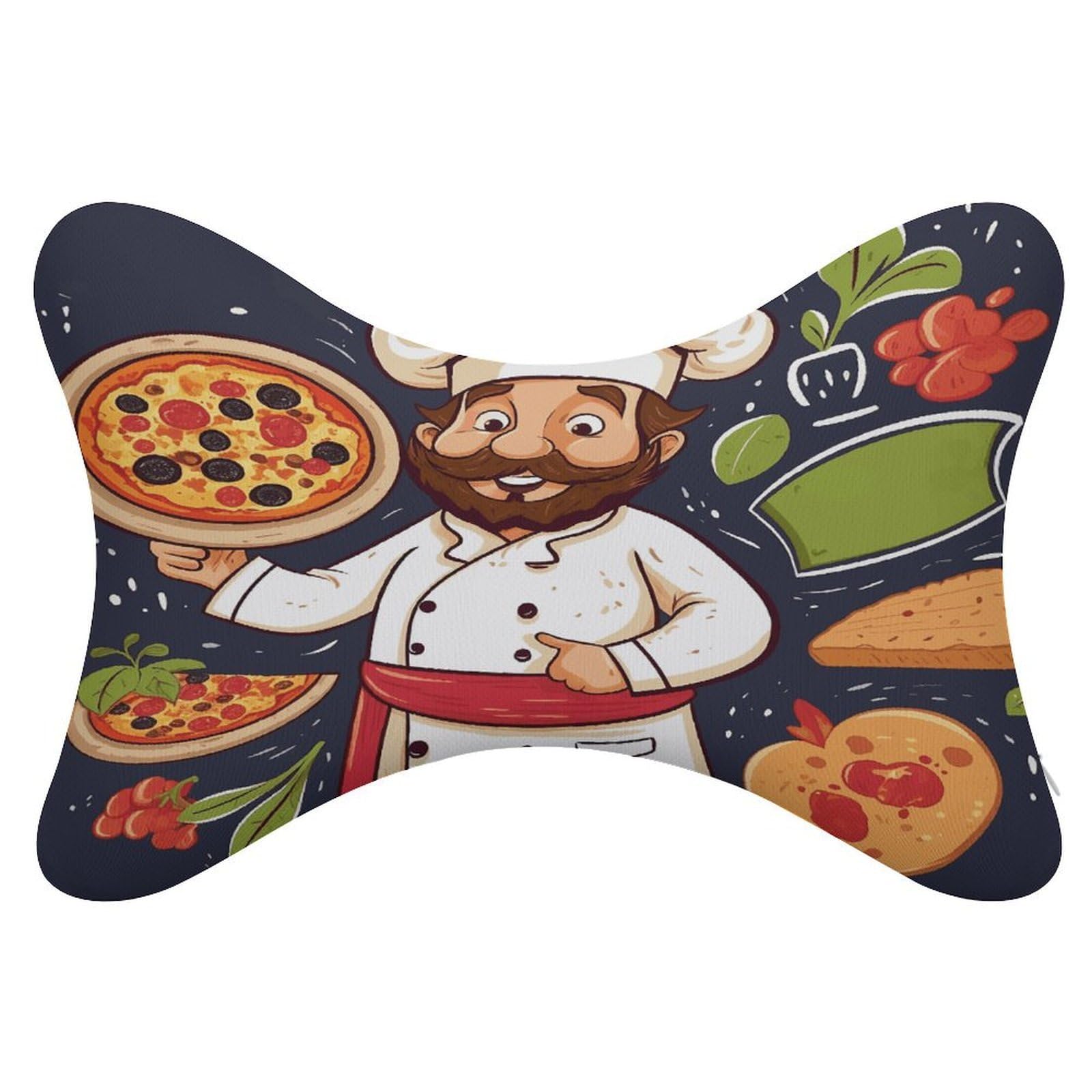FekiLoot Chef Pizza Car Headrest Set of 2,Softness Memory Foam Car Neck Pillow with Breathable Removable Cover Car Neck Support Pillow Ergonomic for Driving, Office