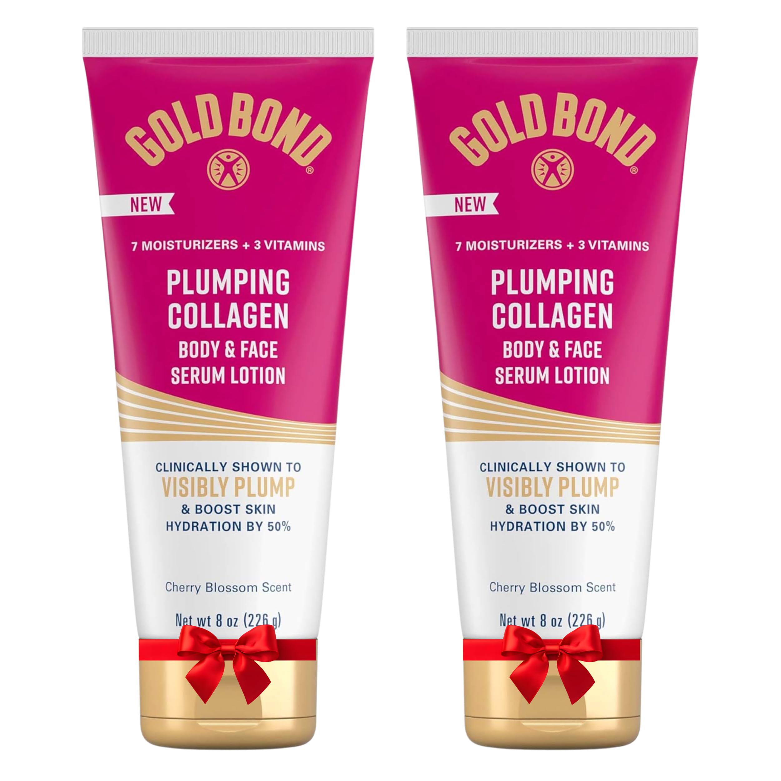 Gold Bond Plumping Collagen Body and Face Serum Lotion, Lightweight Hydrating Moisturizer with Collagen Peptide Complex, Jojoba and Grapeseed Oils to Visibly Plump Skin, Cherry Blossom, 8 oz, 2 Pack