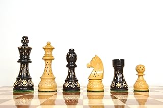 Carved 3.75" Inches BONIZED Staunton Wooden Chess Pieces only with 32 Chessmen and 2 Extra Queens Made of Boxwood .King Size - 3.75" inches (Weighted)