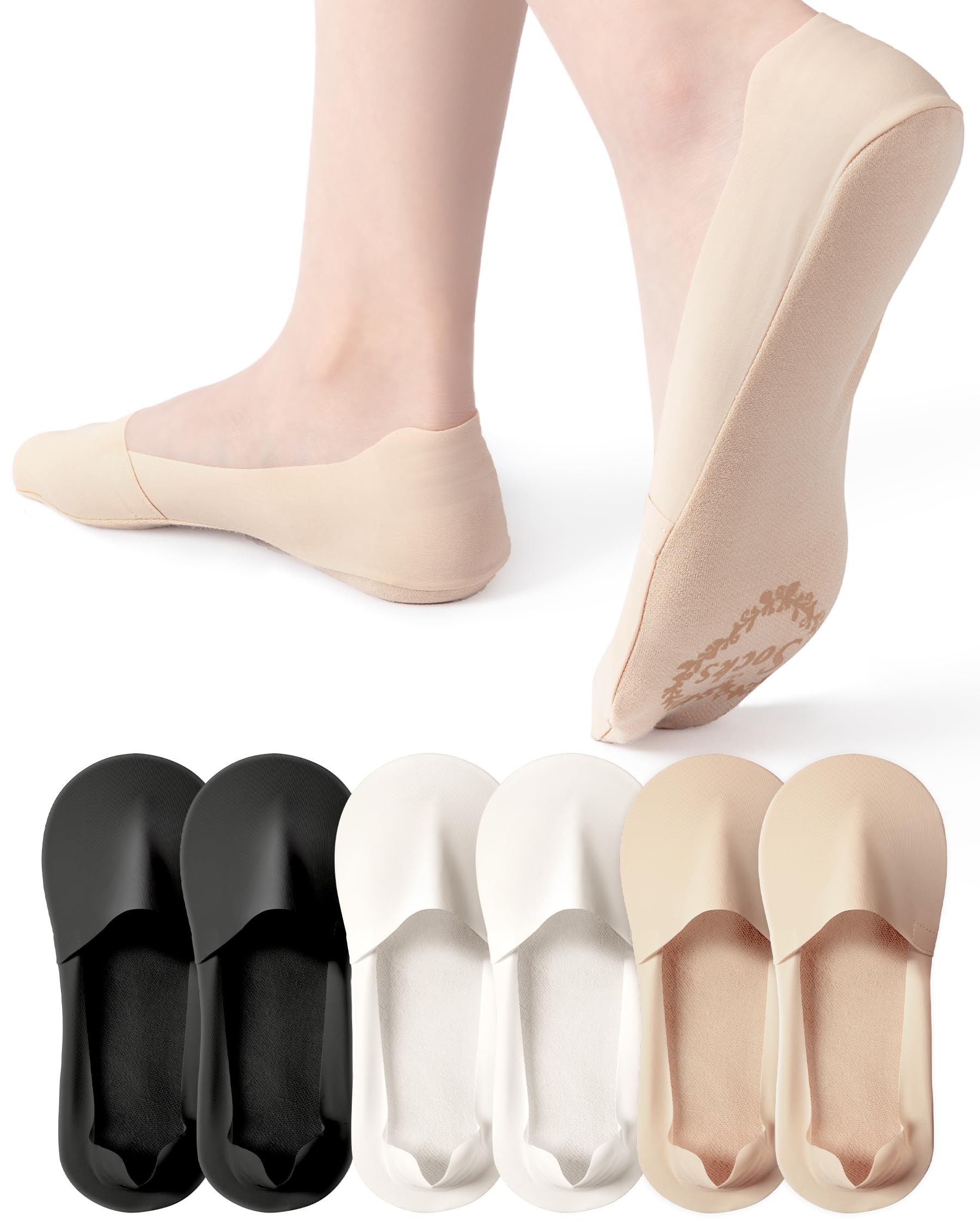 Sofier No Show Socks Womens, Non Slip Low Cut 6 Pairs Thin Silky Dress Footies Liner Invisible Socks Flats Loafers Sneakers