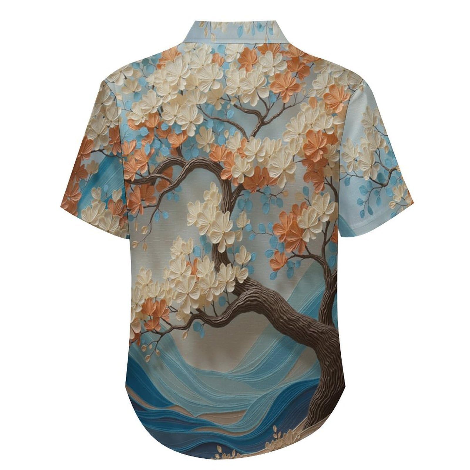 Funky Camicia Hawaiana Uomo, Manica Corta Design Aloha Camicie con Bottoni, Estiva Camicie a Onde Fiori Alberi Casual Stampa Spiaggia Estate Arte Tradizionale Camicia