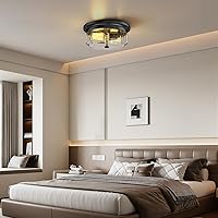 Vista 8 de Lámparas de techo de montaje empotrado negras, soporte de techo de 2 luces para granja con pantalla de cristal texturizado, lámpara industrial