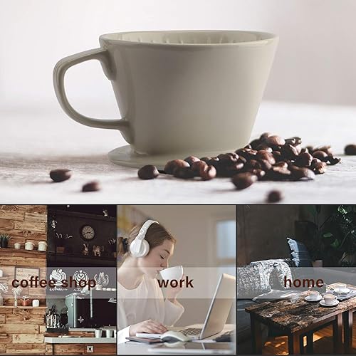 Miniatura 4 de Yeeco Gotero de café blanco, filtro de cerámica tamaño 02, vertido manual sobre gotero para el hogar, oficina y café