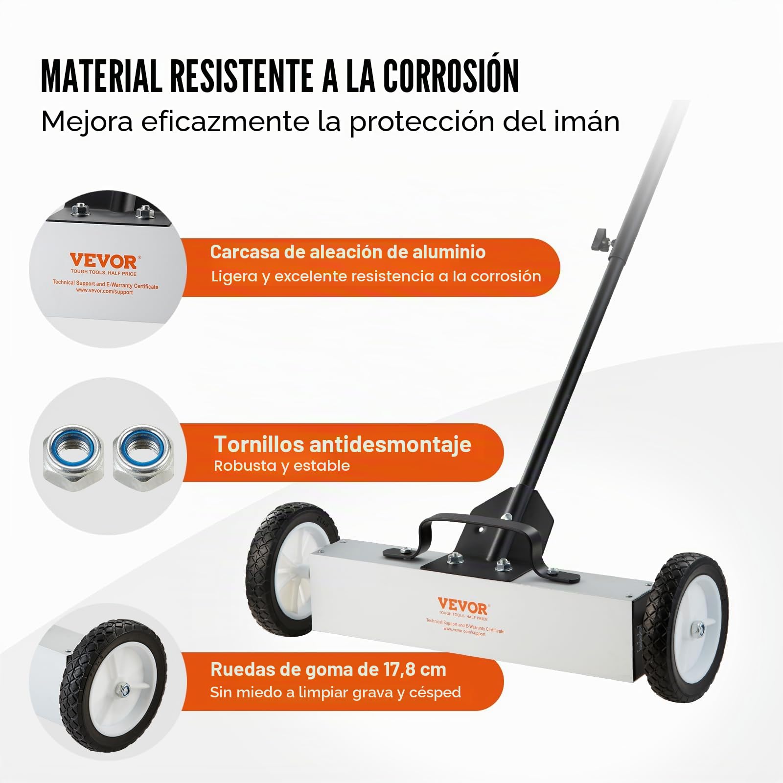 VEVOR Barredora Magnética Rodante 20,4 kg Escoba Magnética con Mango Telescópico 77-113 cm Barredora Magnética de Empuje 745 mm con Ruedas Imán con Mango Telescópico Limpieza Fácil de Taller Garaje