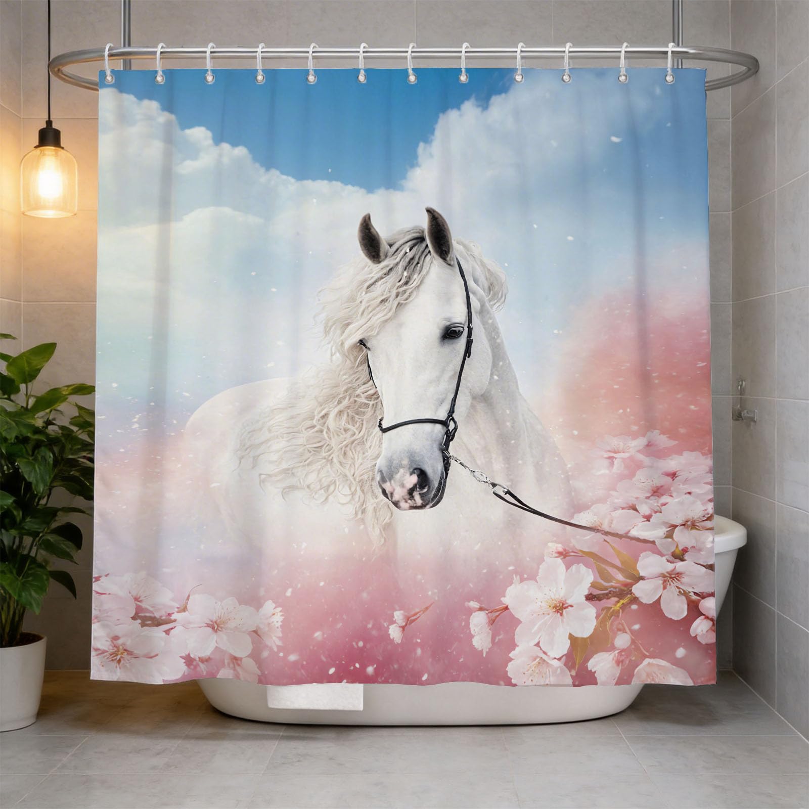 Hongduo 3D Snowy Horse Shower Curtain for Stalls Bathtubs Abstract Art Bathroom Decor Shower Curtain Set Polyester Fabric Waterproof 180x180cm/71X71 Inch with Hooks