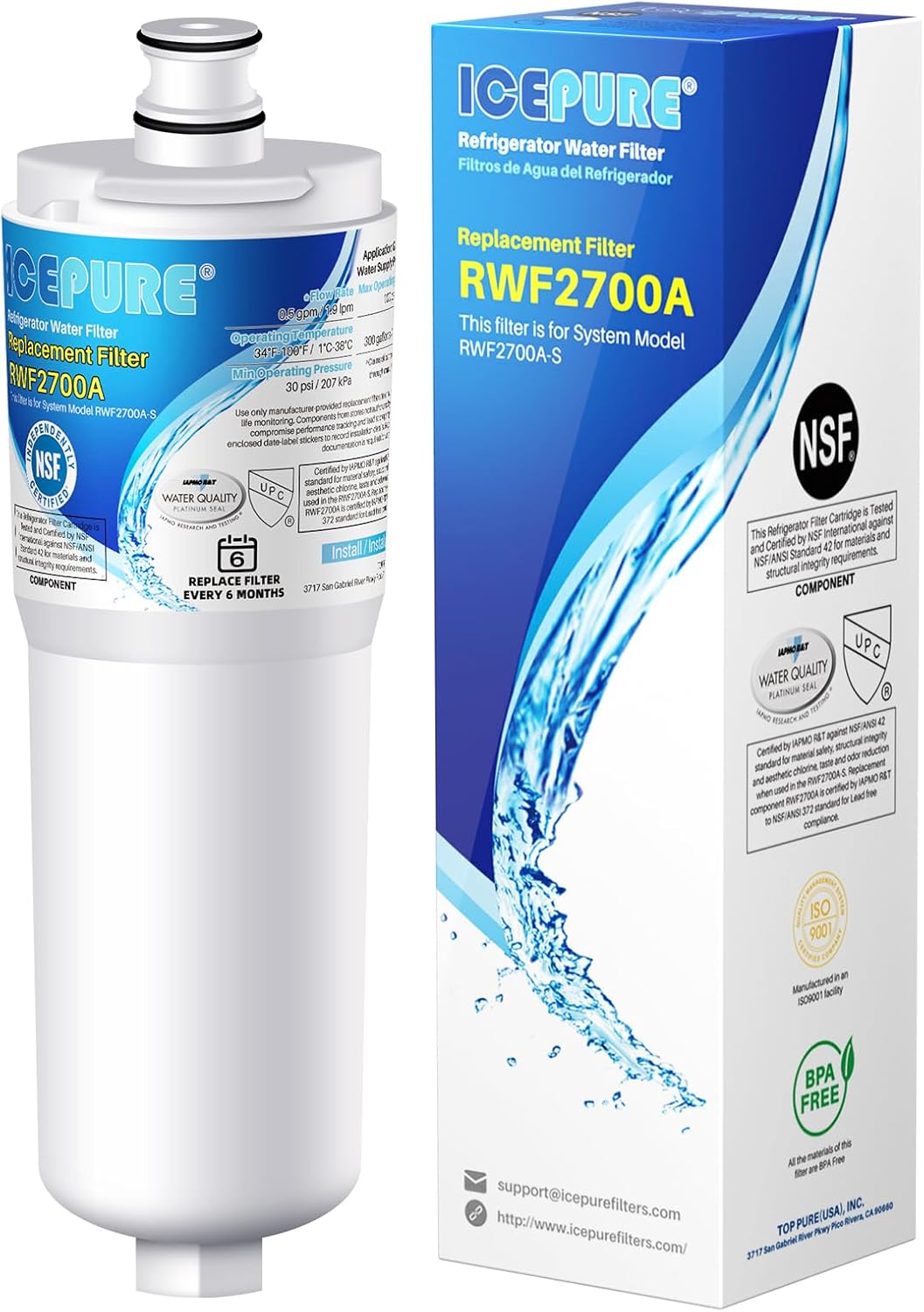 ICEPURE CS-52 Replacement for Bosch 640565 Refrigerator Water Filter, Whirlpool WHKF-R-PLUS, EVOLFLTR10, Cuno CS-52, CS-51, CS-450, CS-451, CS-452, CS-512, 5553629, 5586605, W1085590, 3PACK