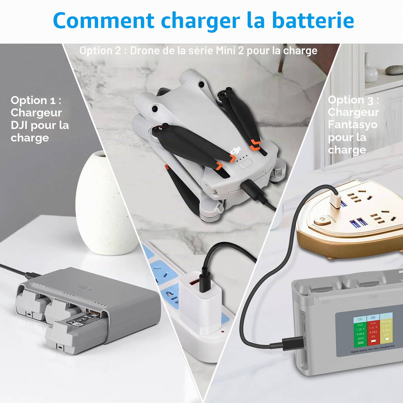 Fantasyo 2400mAh Batterie pour DJI Mini 2/4K/2 SE/SE, 7,7 V, 31 Min Autonomie, Station de Recharge Incluse