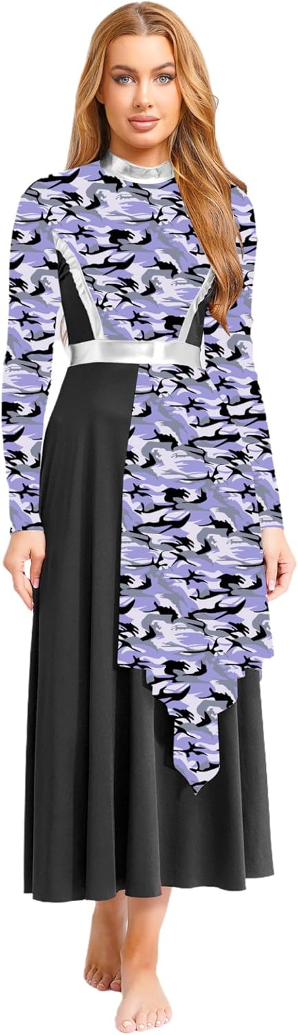 Womens Liturgical Praise Worship Dance Dress Camouflage Print Lyrical Worship Dance Costume - Image 2