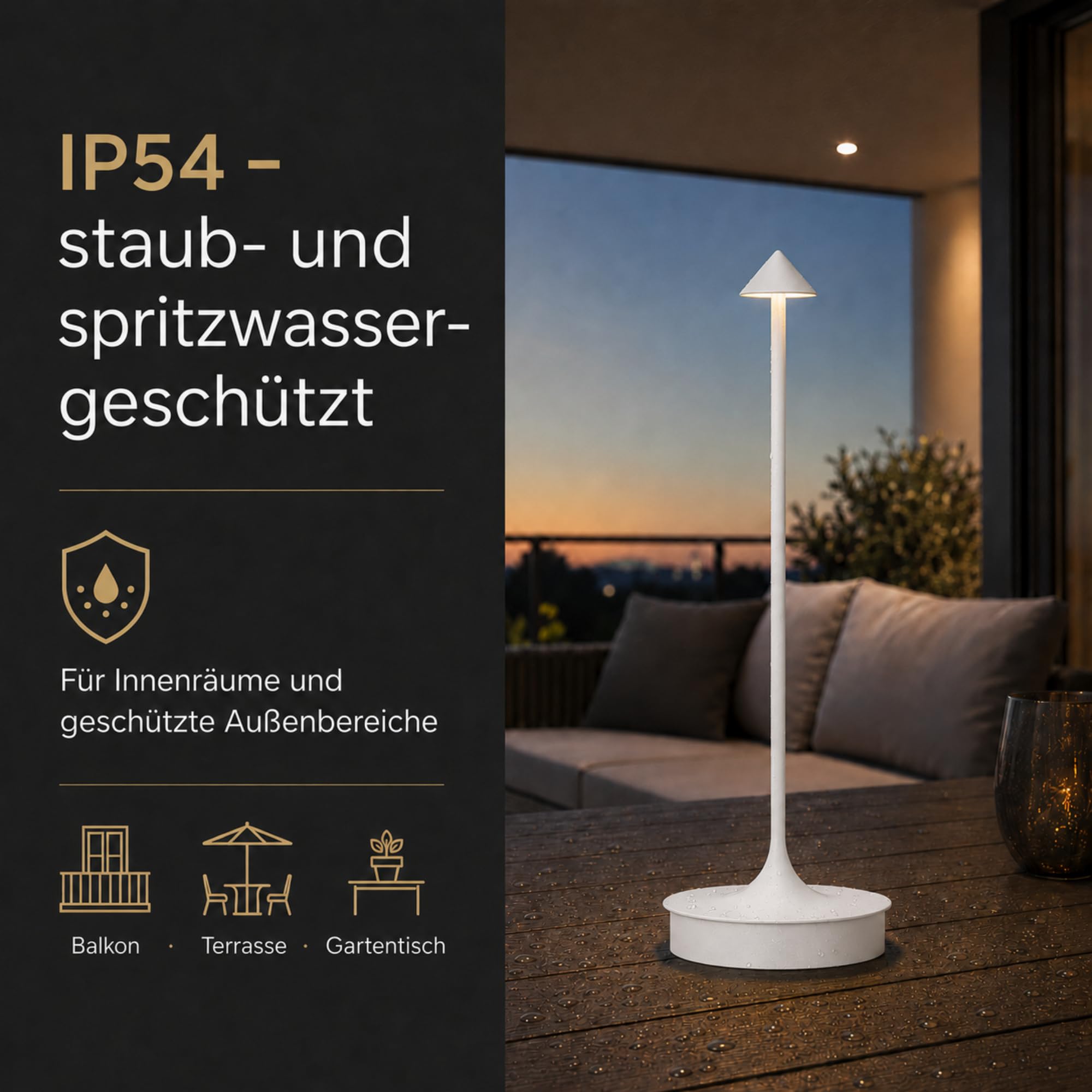 Leomix Lampada da tavolo a LED, senza fili, batteria senza fili, ricaricabile, 4000 mAh, lampada da tavolo touch, dimmerabile, per esterni, IP54, impermeabile, per ristoranti, bar, giardino, balcone,