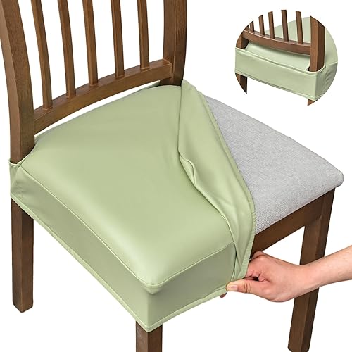 Miniatura 16 de NILUOH Fundas impermeables para asientos de sillas de comedor, juego de 2, fundas de asiento de cuero PU para sillas de comedor, fundas de asiento