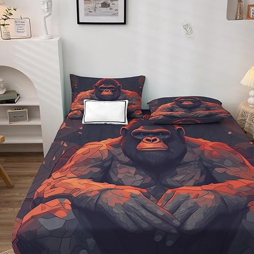 Miniatura 2 de Gorilla Sheets H-8&-242 - Sábanas de cama con patrón de chimpancé, 4 piezas, sábana bajera ajustable de microfibra suave con bolsillo profundo,