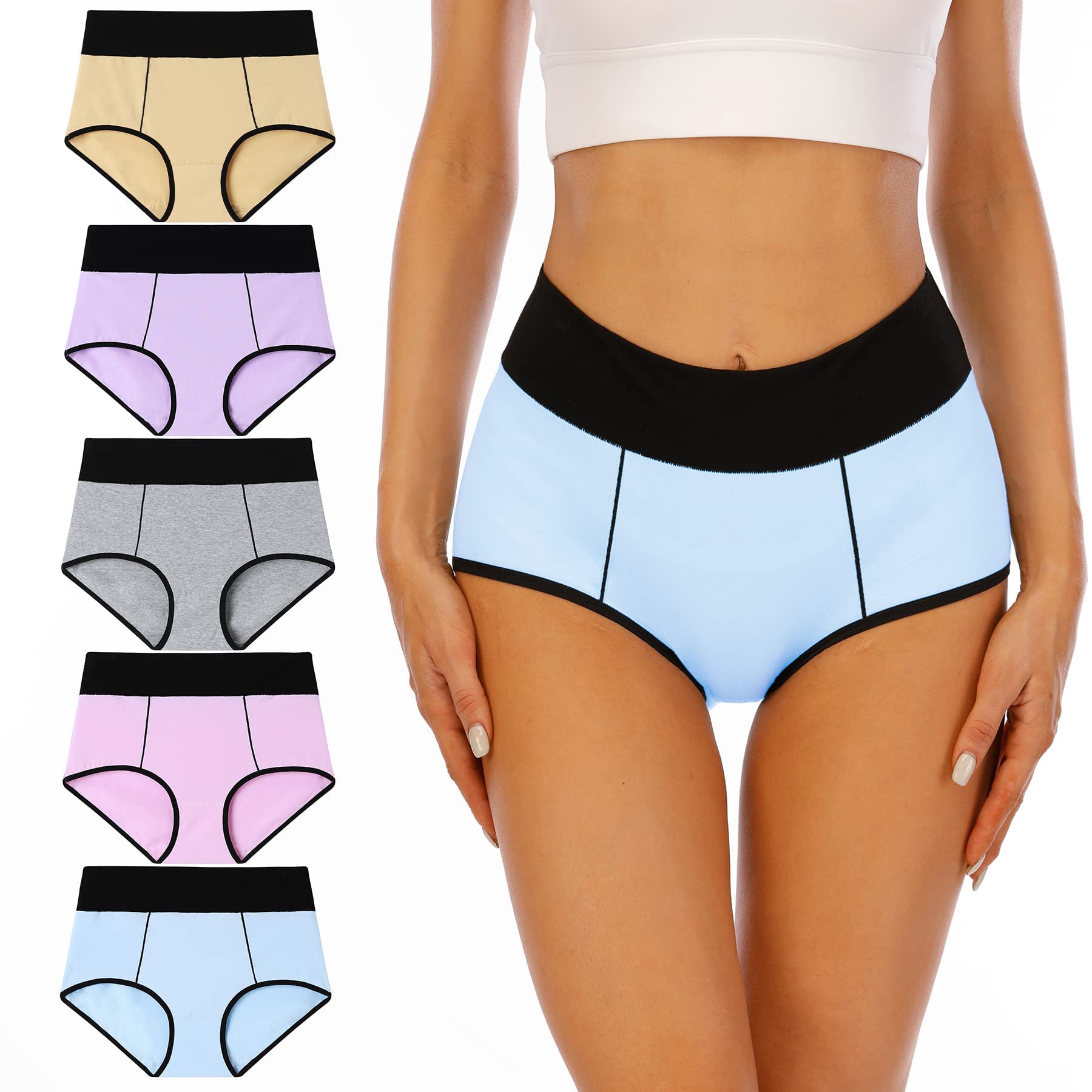 YaShaer Culottes Coton pour Femmes Shorty Confort Slips Sport Grande Elasticité Taille Haute Lot de 5
