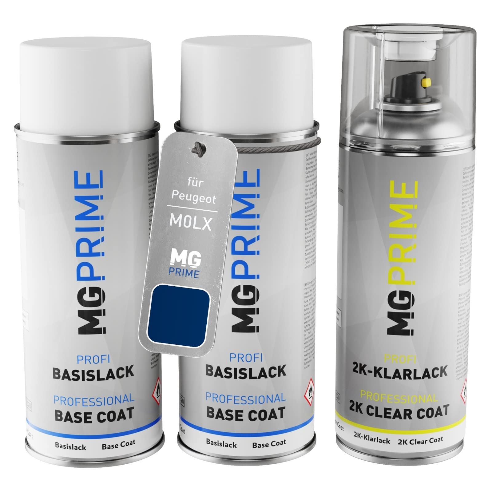 MG PRIME Pintura automotriz Set de botes de spray de 2 componentes para Peugeot M0LX Bleu Electra Metallic/Electra Blau Fondo pintura base pintura transparente de 2 componentes