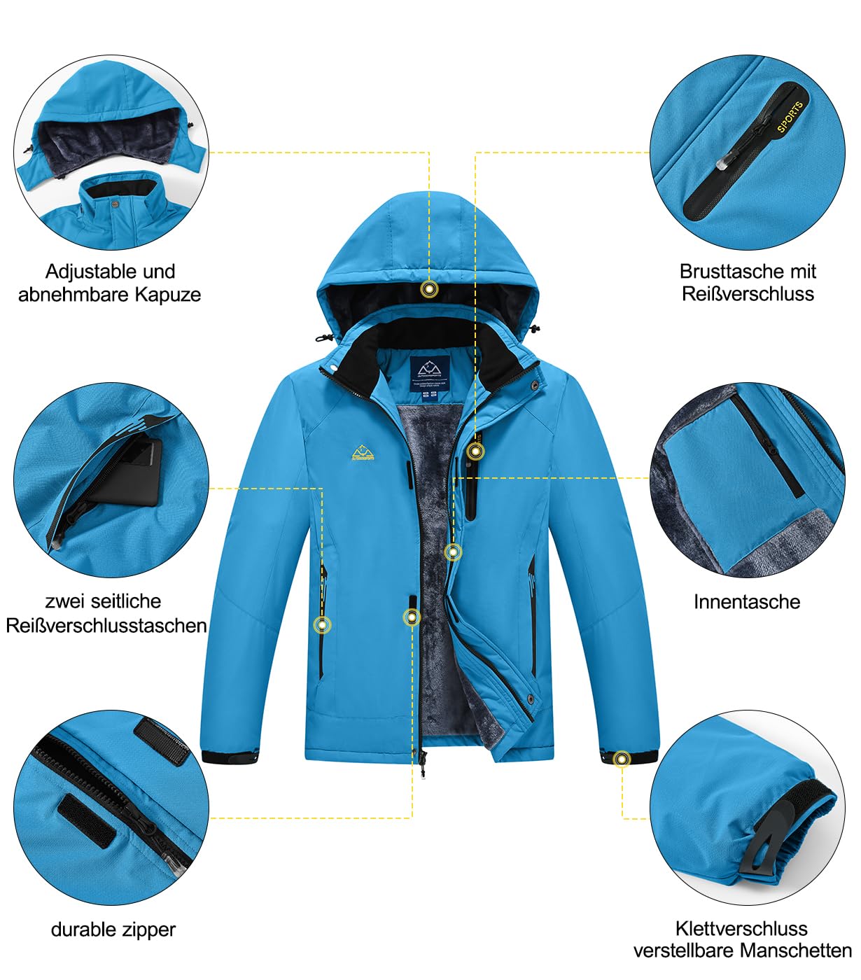 YSENTO Herren Winterjacke wasserdichte Warme Fleece Gefüttert Outdoor Softshelljacke Atmungsaktiv Skijacke Snowboardjacke mit Kapuze