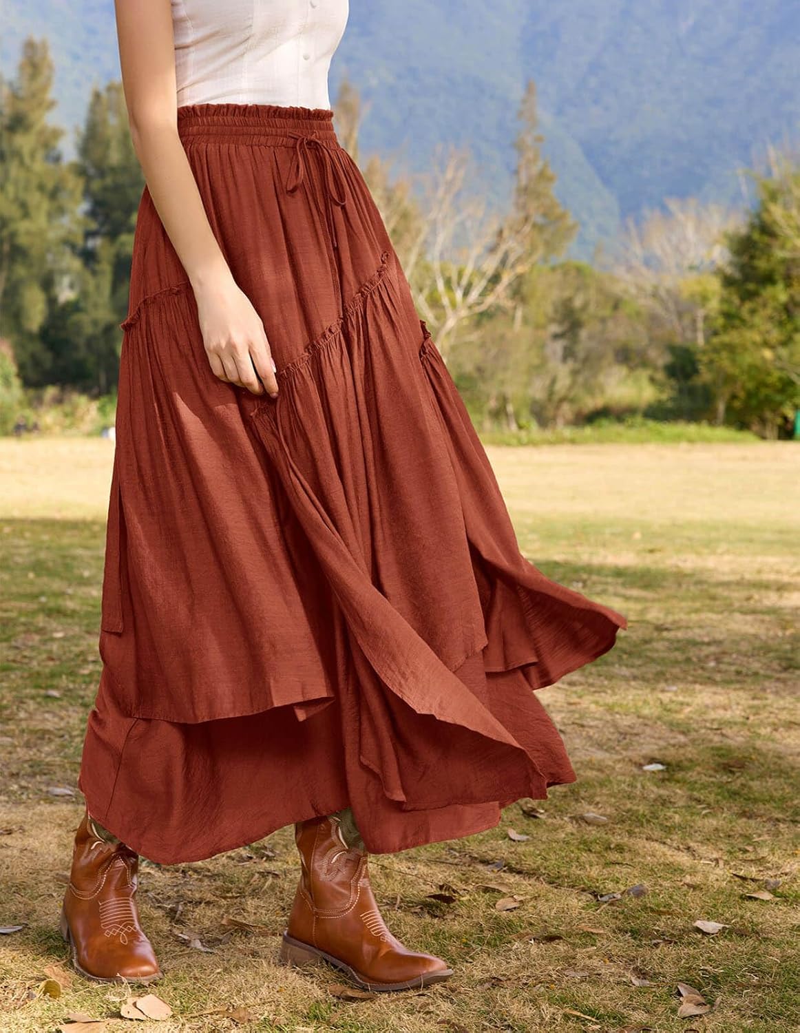 Scarlet Darkness Long Skirts for Women Renaissance Costume Pirate Maxi Skirt Plus Size with Pockets