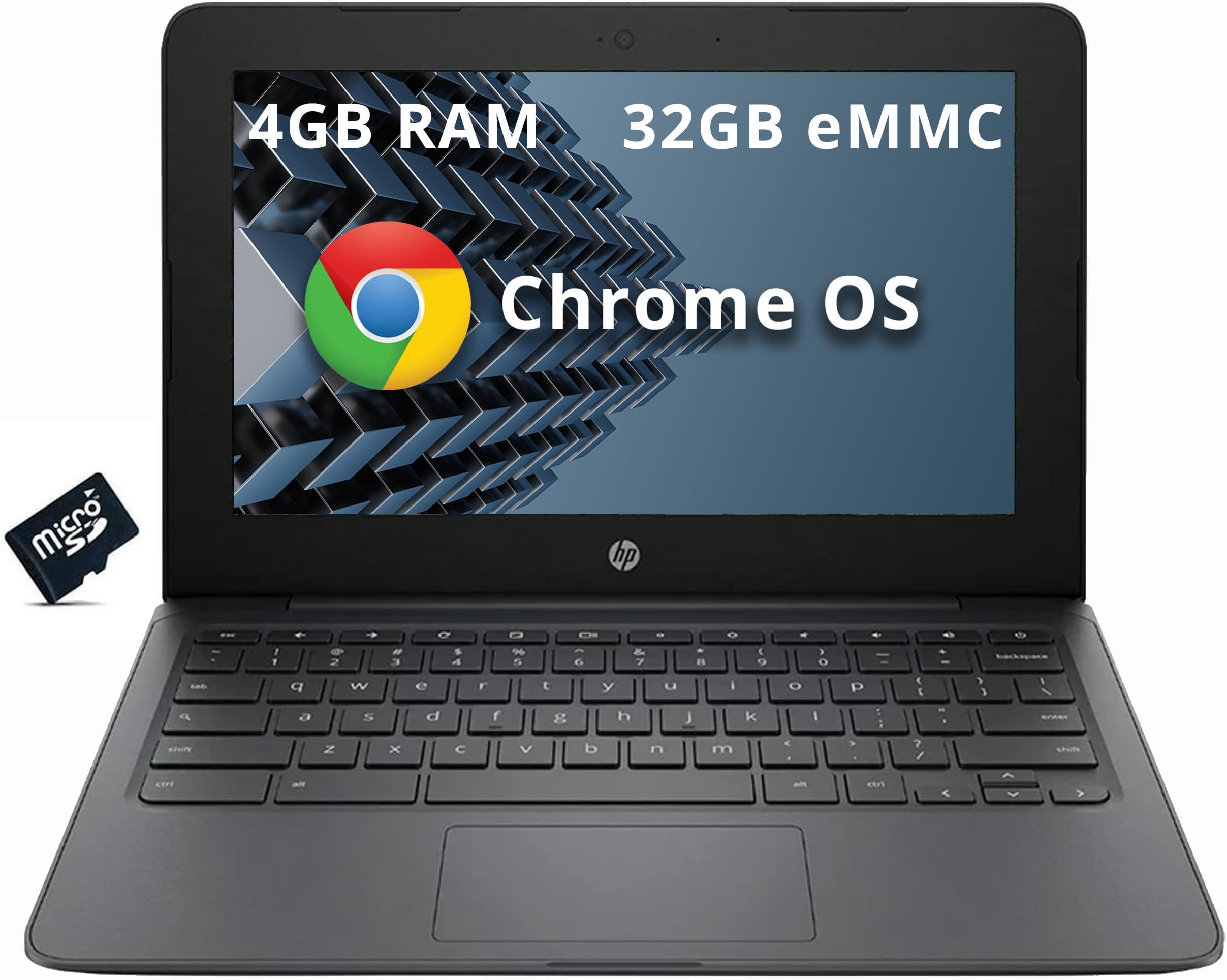 HP 2022 11.6" HD Display Chromebook Laptop, Intel Celeron Processor N3350, 4GB RAM, 32GB eMMC, Intel HD Graphics 500, HD Webcam, HD Audio, USB-C, Chrome OS, Gray, 32GB SnowBell microSD Card