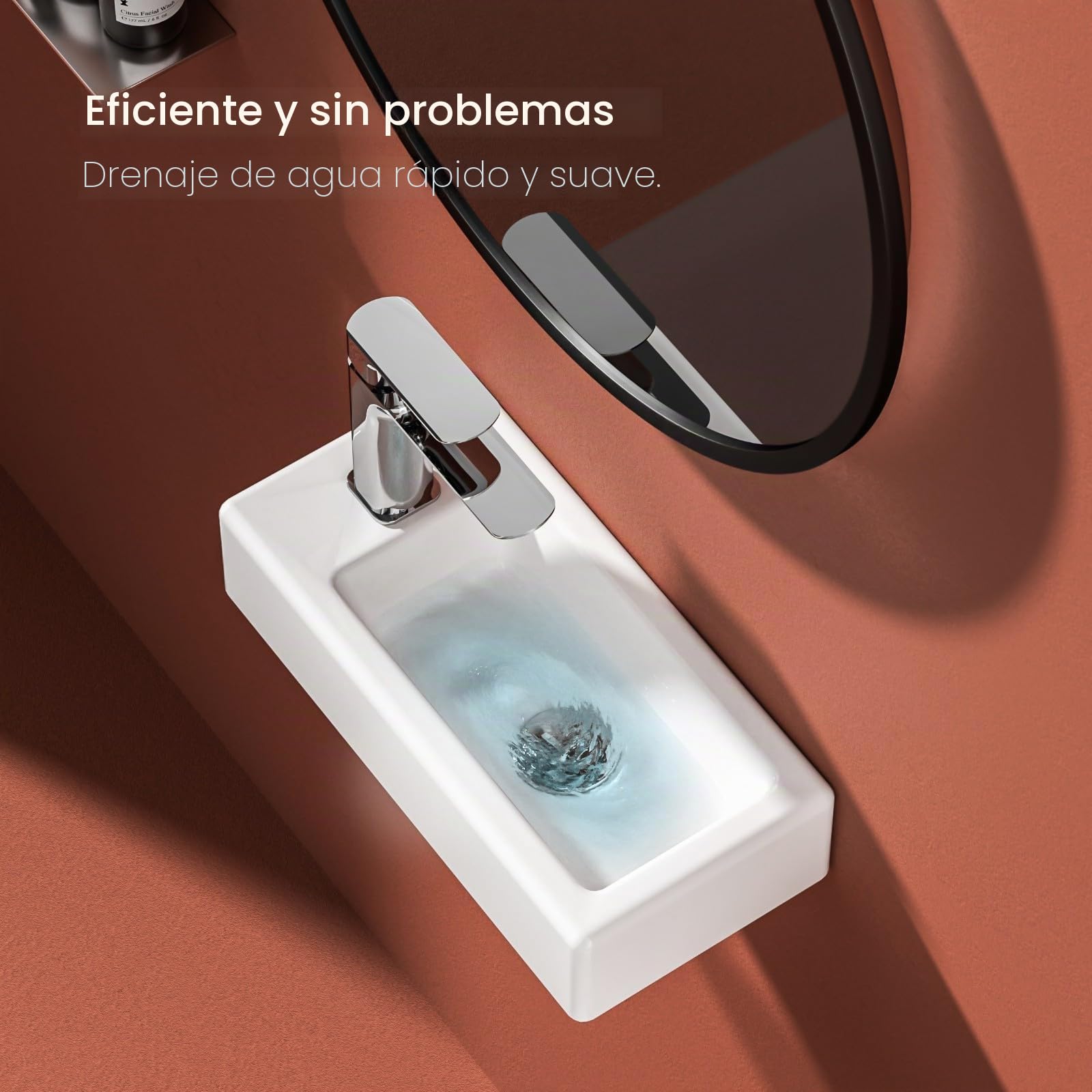 EMKE Lavabo de pared pequeño de esquina rectangular de cerámica para baño, 36 x 18 x 9 cm (largo x ancho x alto) – Un agujero para grifo izquierdo