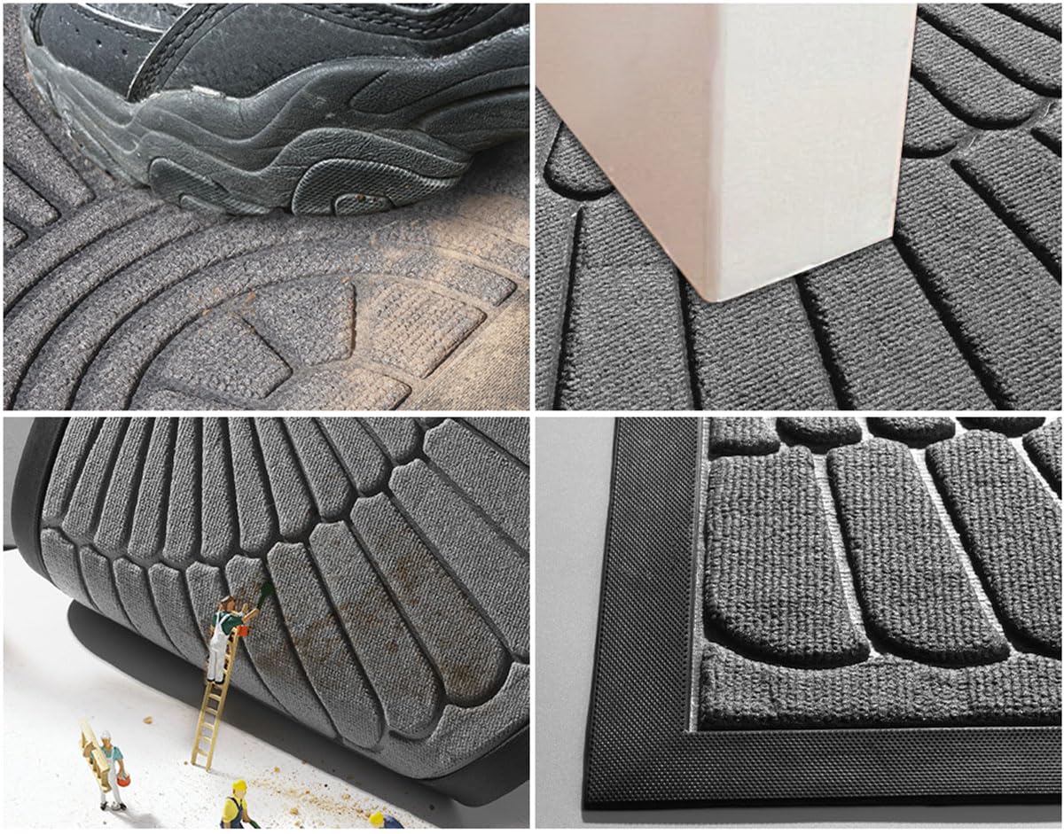 Gummi Fußmatte Halbrund für Innen und Außen - Outdoor Schmutzfangmatte Natur, Kokosmatte Outdoor Ornamente, Wetterfest und rutschfest für Flur, Terrasse, Eingangsbereich (Brown, 50cm*80cm)
