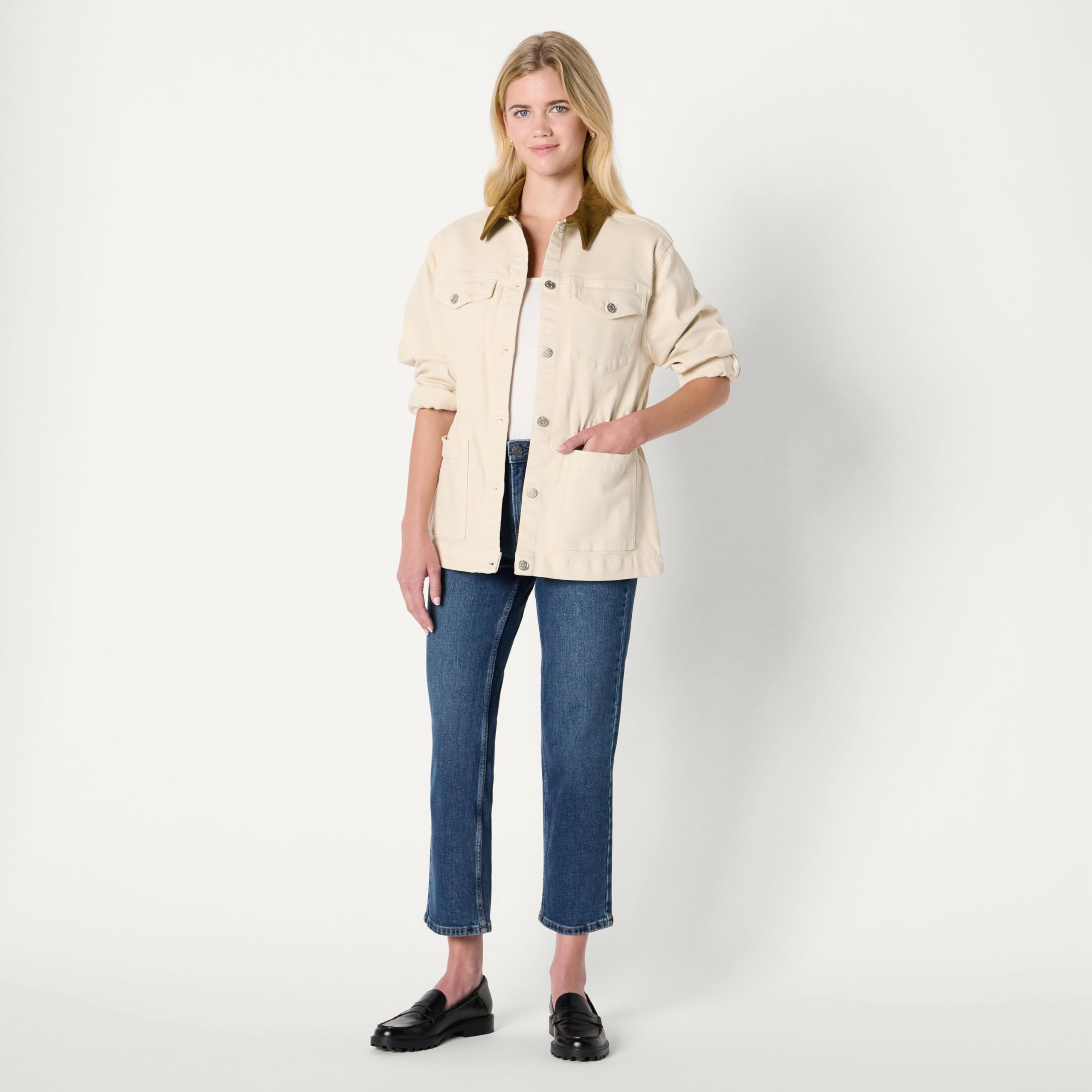 Amazon Essentials Mujer Chaqueta Barn Vaquera de Cintura Ceñida y Baja Elasticidad de Corte Estándar