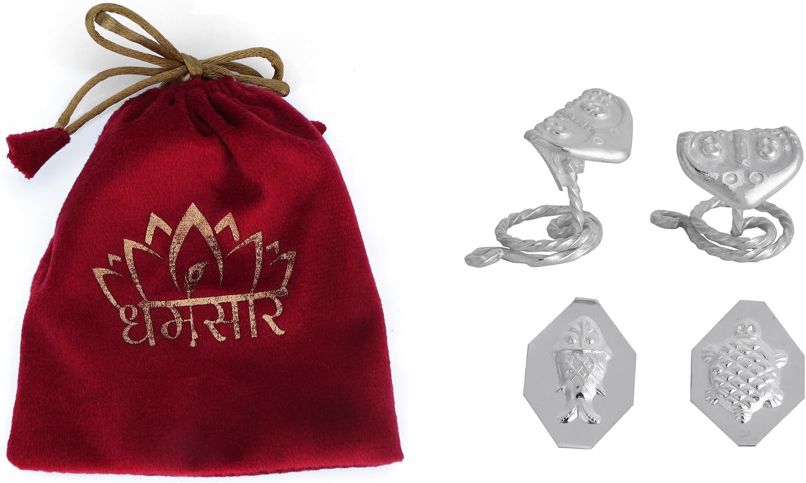 Dharmsaar Set of Naag Nagin Ka Joda Silver with Turtle & Fish, Chandi Ke Naag Nagin Kachua Machh, Silver Snake Set for Pooja, Bhoomi Pujan Kit