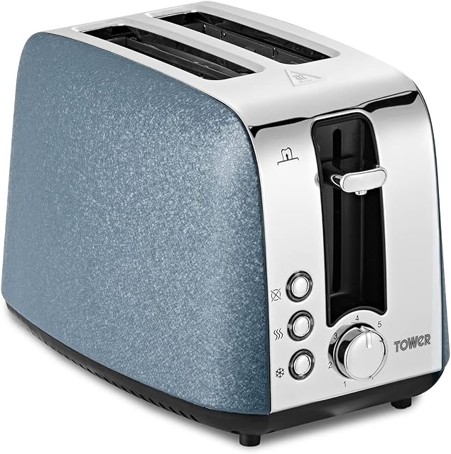 Tower T20052BLU Ice Diamond 2 Slice Toaster with 7 Browning Settings, 850W, Blue
