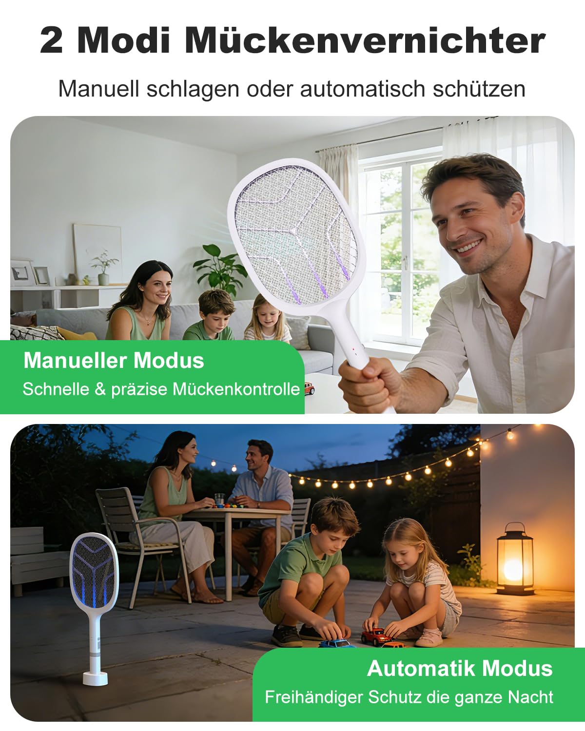 Elektrische Fliegenklatsche 4800V Extra Stark, 2 in 1 Mückenklatsche Elektrisch mit UV Lichtfalle, USB-C Aufladbar Insektenvernichter, Fliegenfänger & Mückenfalle für Innen Schlafzimmer Outdoor