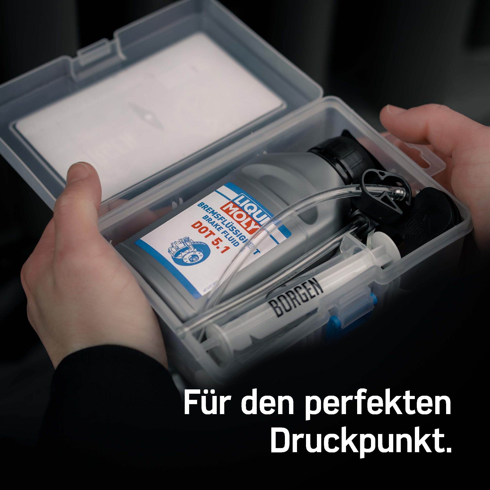 Borgen Entlüftungsset für Avid Sram Scheibenbremsen - Bremsen entlüften für Avid Elixir UVM. - Inkl. 250ml DOT 5.1 Bremsflüssigkeit für Sram - Entlüftungskit für hydraulische Scheibenbremsen