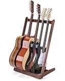 Multi Guitar Stand, Black Walnut Wood Multiple Guitar Rack for 3 Acoustic, 5 Electric or 5 Bass, Hardwood Instrument Rack for Men, Wooden Floor Acoustic Stand for Home Decor, Studio Display