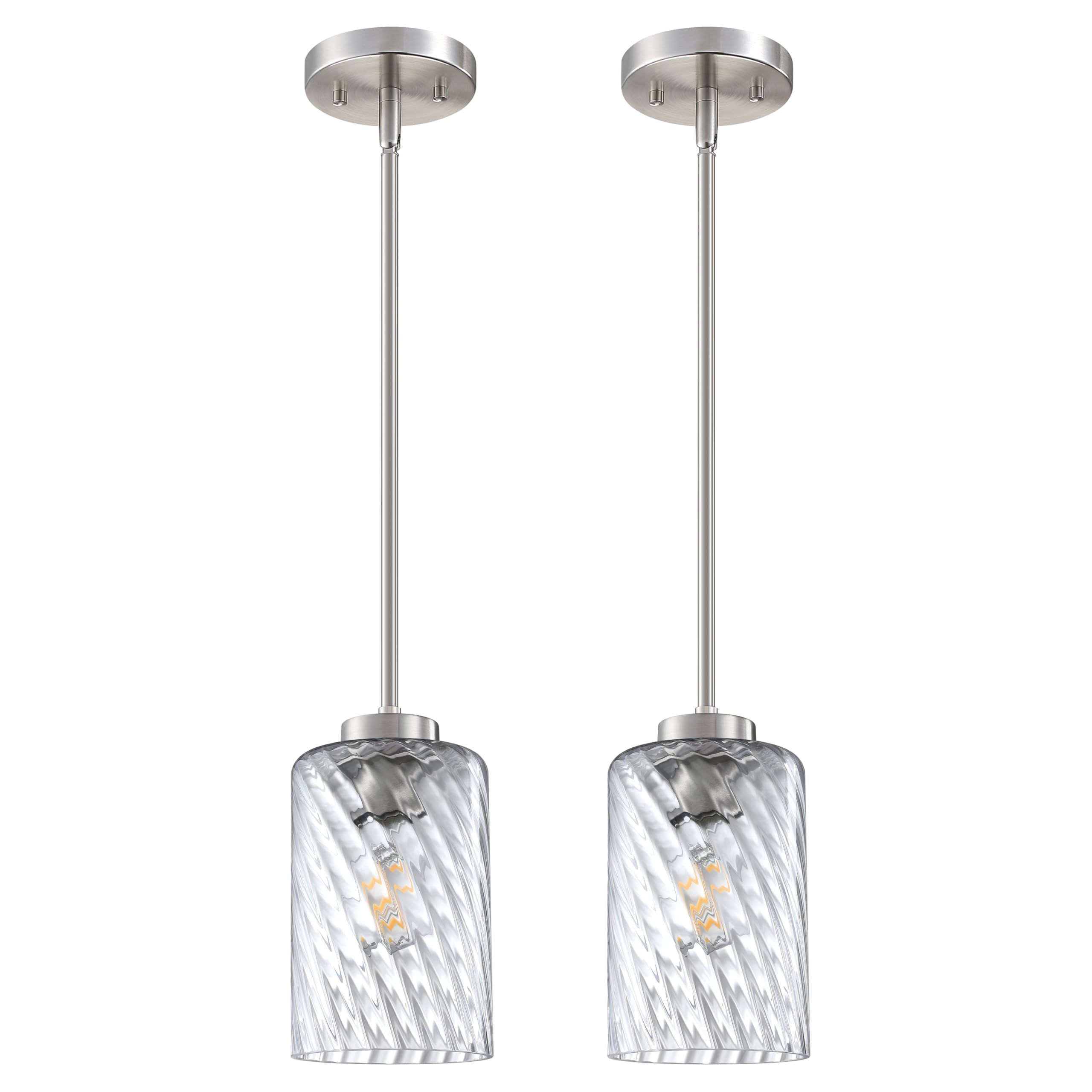 Photo 1 of 2 Pack 1 Light Indoor Mini Hanging Kitchen Island Pendant Light Brushed Nickel Finish,4.65" Handblow Ancient Glass Shade Dining Living Room Over Sink (Clear Glass, Swirl Glass 2 Pack) Swirl Glass 2 Pack Clear Glass
