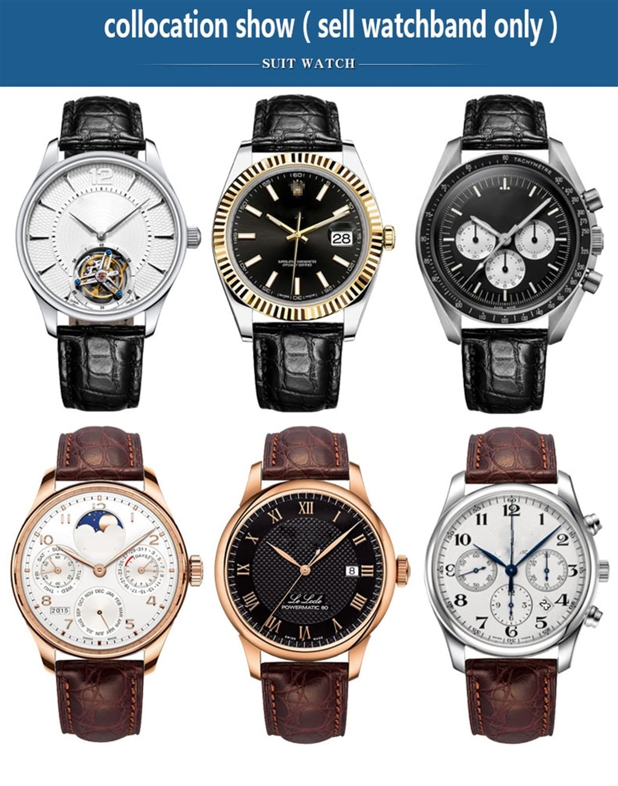 XMKT Fascia in pelle coccodrillo a doppio lato per qualsiasi cinghie di orologio da polso di marca 18mm 19mm 20mm 21mm 22mm per uomo bracciale