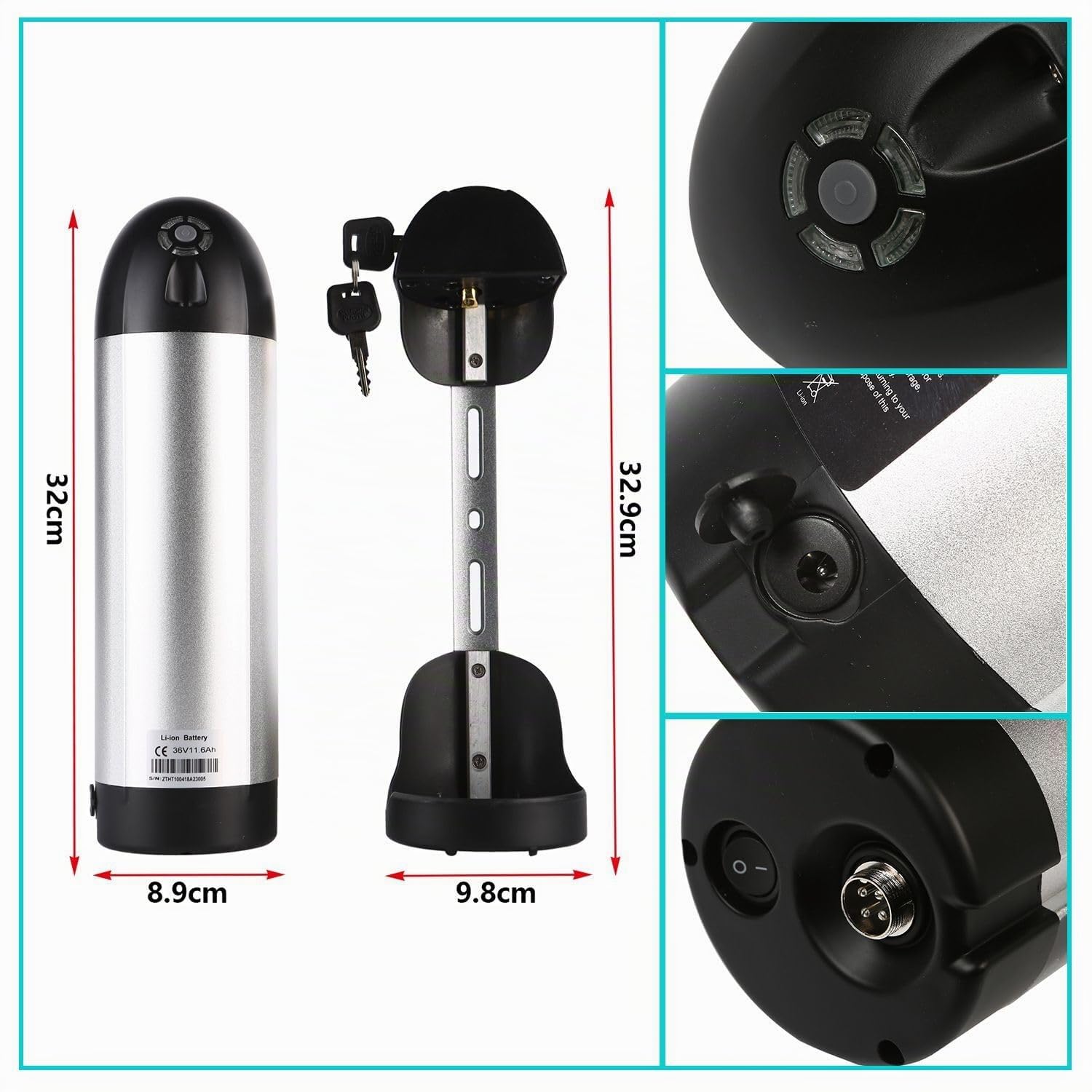 Batterie pour vélo électrique 36 V 11,6 Ah avec support et chargeur compatible avec moteur 36 V 250 W 500 W