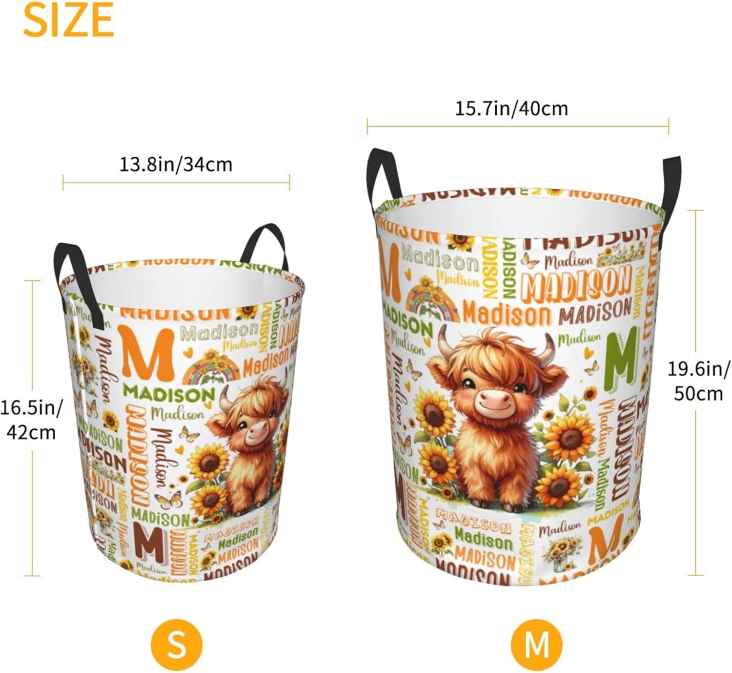 Personalized Highland Cattle Laundry Basket For Baby Kids Girls Adult Custom Hamper Basket With Name For Bathroom Bedrooms Collapsible Baby Laundry Basket, Dirty Clothes Hamper With Handles