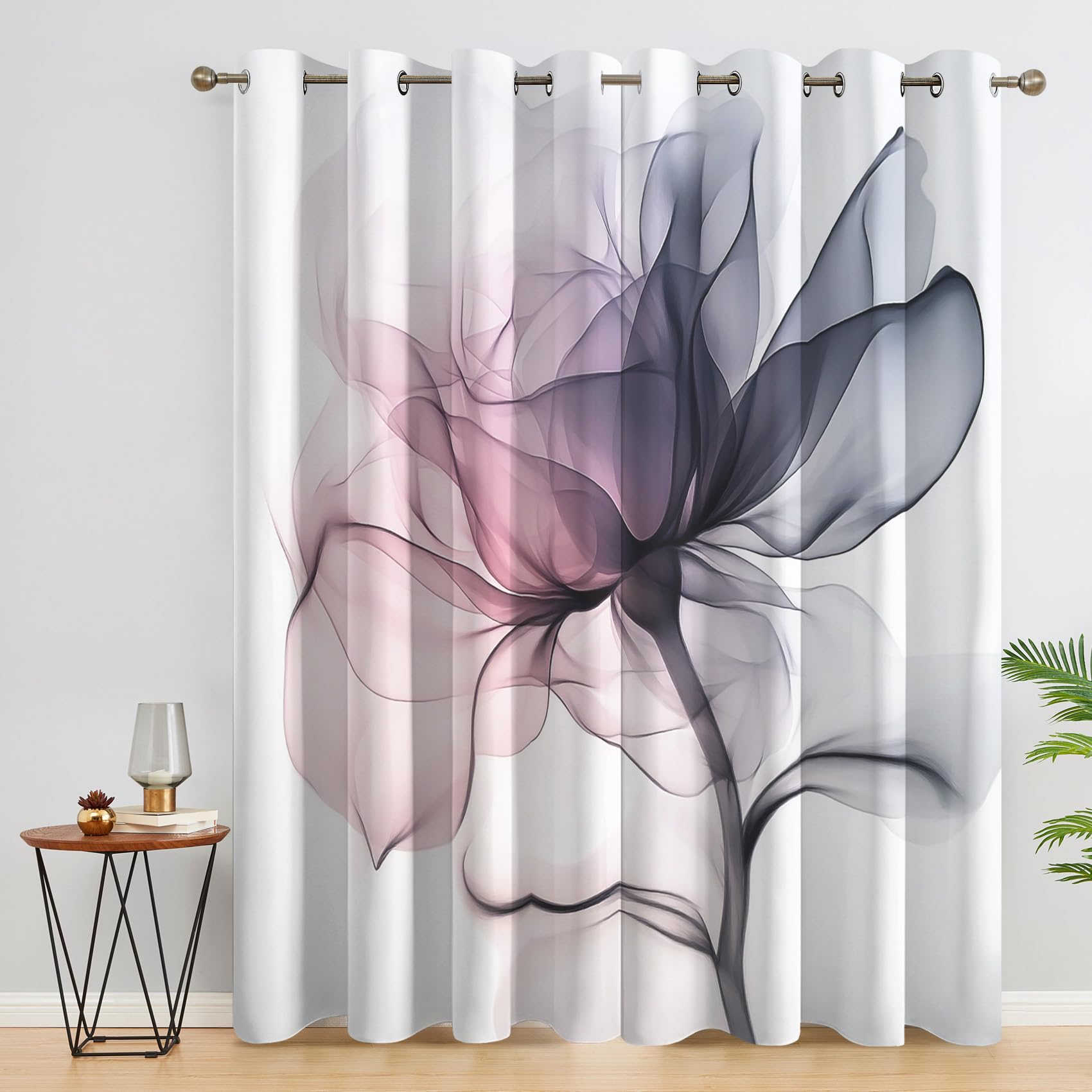 Efvrysm Floral Curtains, Flower Window Curtains, Modern Art Blackout Curtains for Bedroom Living Room Home Decor, Patterned Grommet Drapes 63 Inch