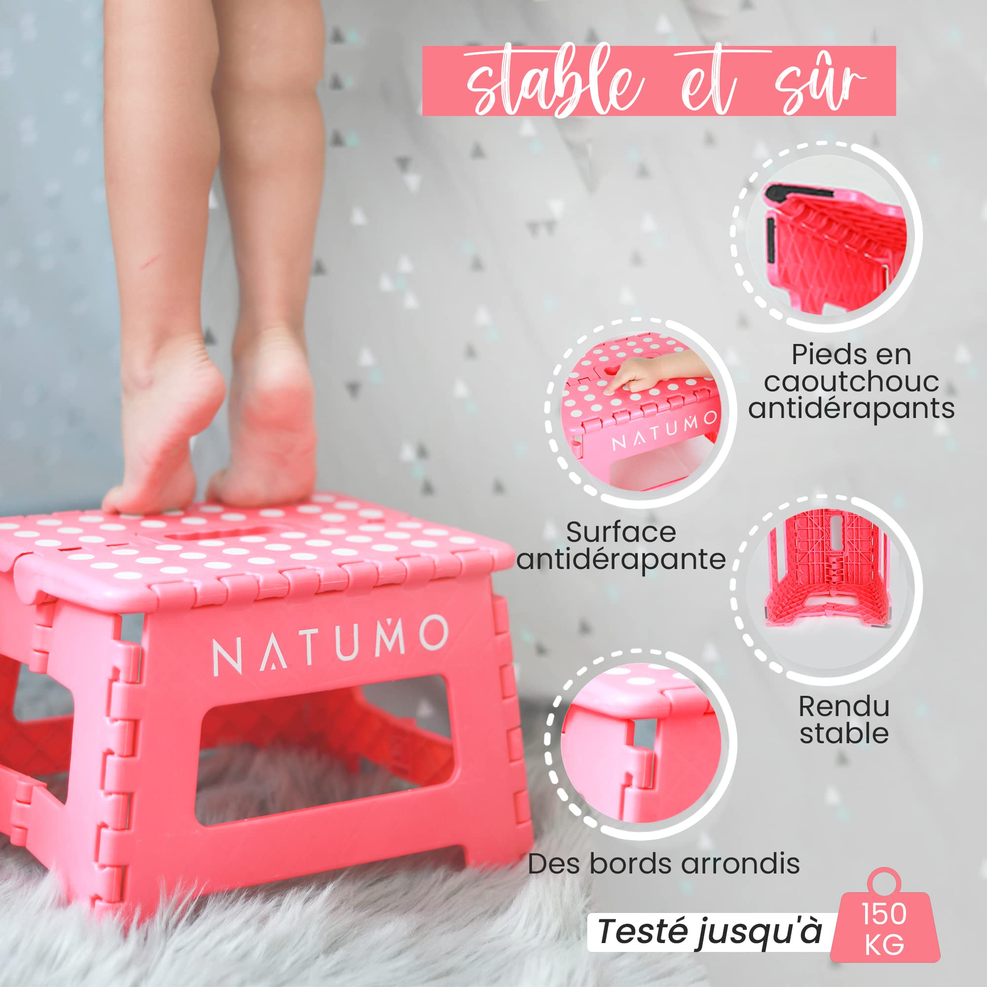 NATUMO Tabouret pliable 150 kg pour jardin cuisine salle de bain enfants adultes