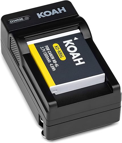 Miniatura 2 de Koah PRO - Batería recargable de iones de litio de 1300 mAh y cargador compatible con Canon NB-6L, NB-6LH, kit de carga de repuesto pequeño,