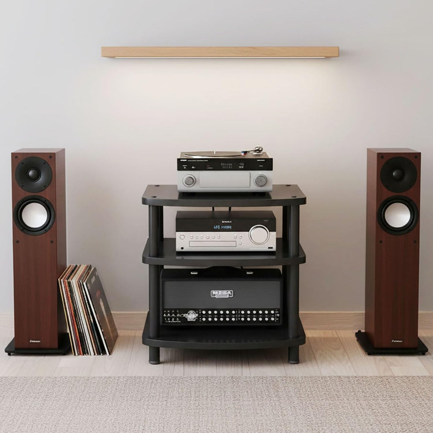 Supporto AV multimediale a torre regolabile in altezza, mensola per console di gioco TV, CD/giradischi stereo componente rack armadio per home cinema studio (3 livelli)