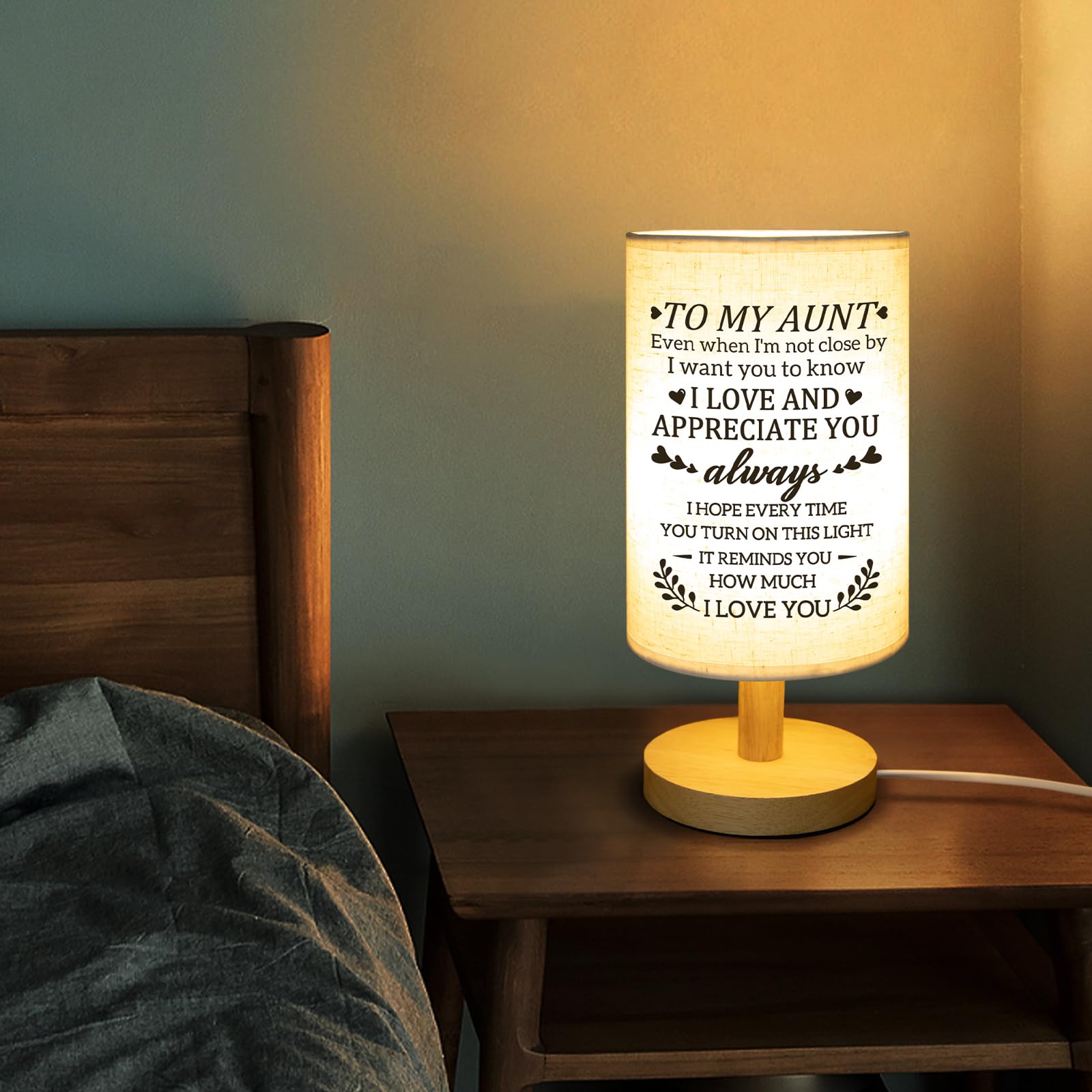 Gifts for Aunt from Niece, Aunt Birthday Gifts Fabric Lamp,Retirement Birthday Gifts for Aunt Table Lamp with Wooden Stand Unique Auntie Gifts