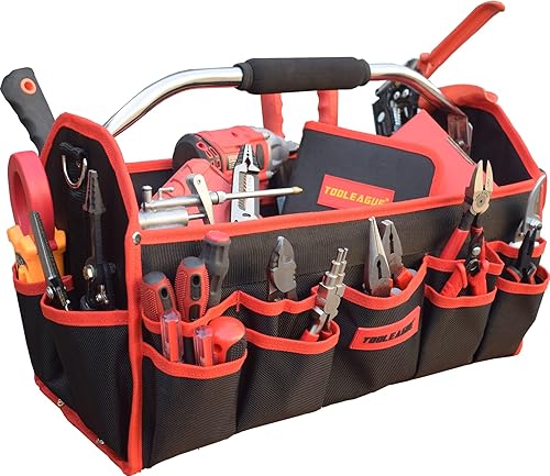 TOOLEAGUE Bolsa de herramientas resistente de 19 pulgadas, 25 bolsillos, bolsas de herramientas de tela 1680D con base moldeada fuerte, organizador TOOLEAGUE Bolsa de herramientas resistente de 19 pulgadas, 25 bolsillos, bolsas de herramientas de tela 1680D con base moldeada fuerte, organizador