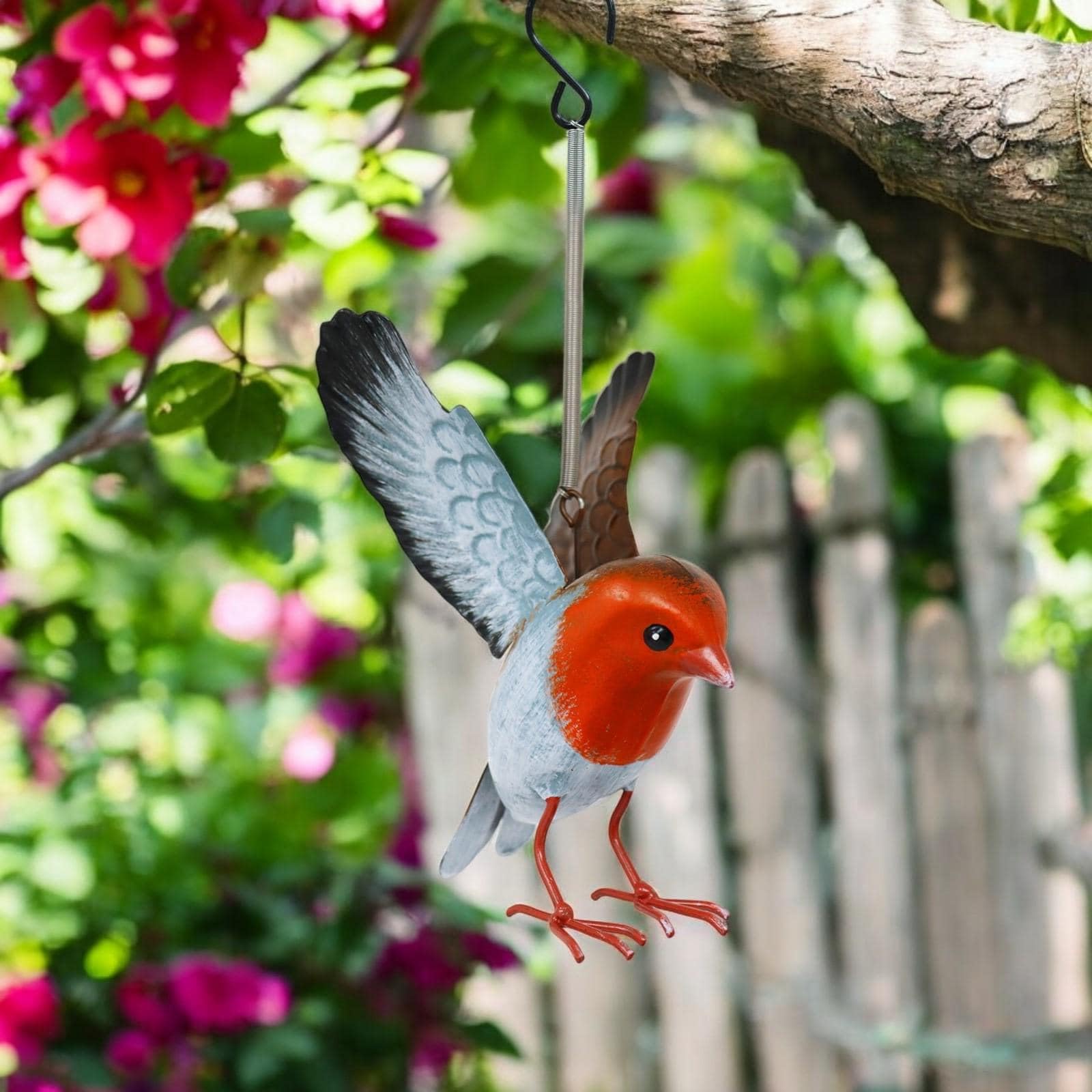Epsom Door Handle Small Metal Hanging Bird Ornaments – Robin, Blue Tit, Wren, Kingfisher | 14cm Handcrafted Weather-Resistant Garden & Home Décor Sculptures (Robin)