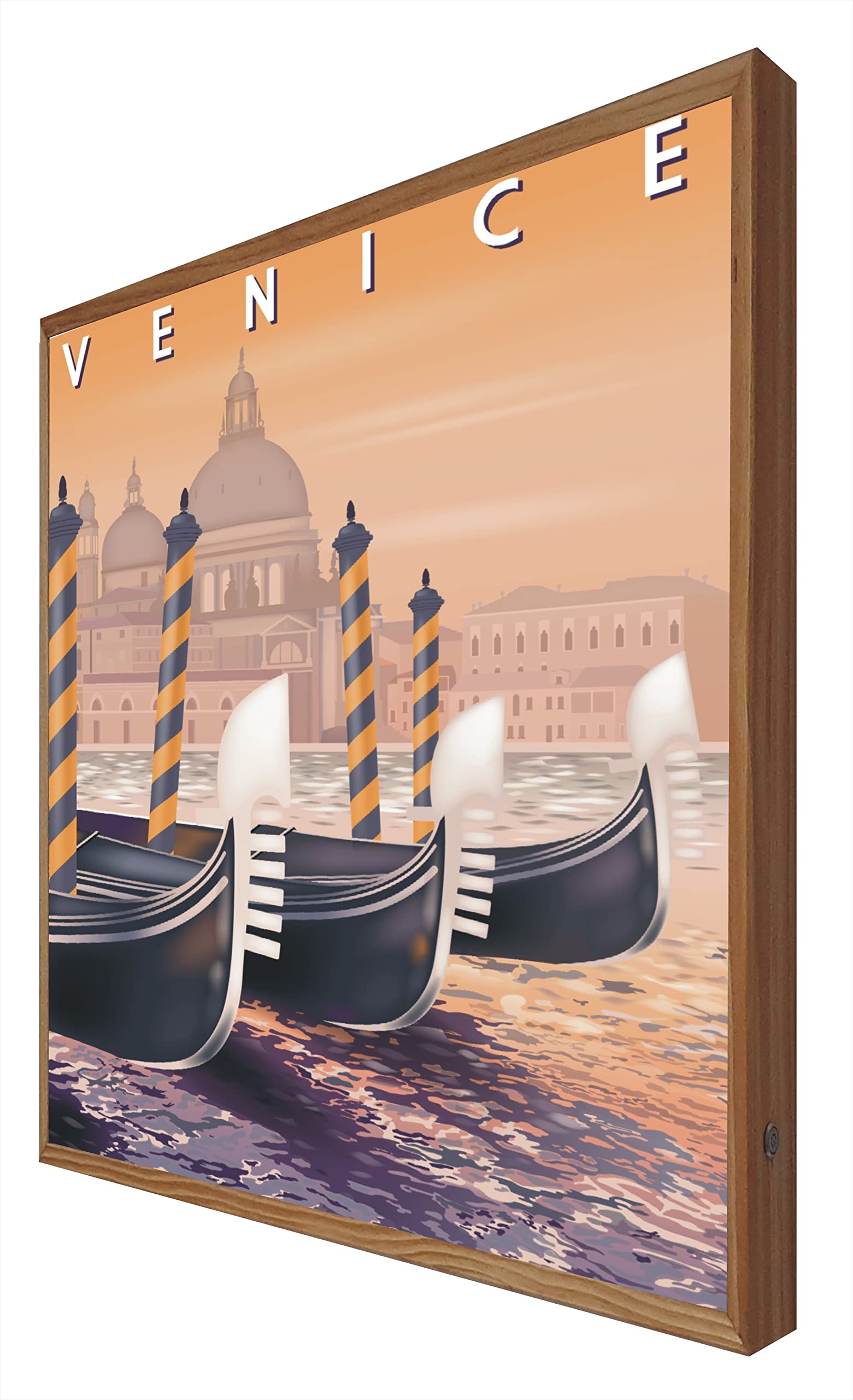 Affiche vintage Venise LED lumineuse : cadre décoratif haut de gamme