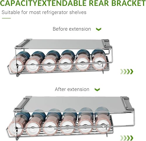 Miniatura 6 de Organizador de latas de soda colgante para refrigerador, estante de almacenamiento de bebidas de acero inoxidable, dispensador de latas de cerveza,