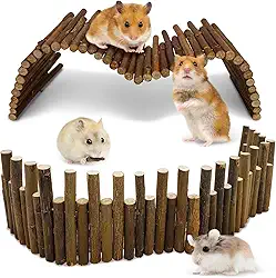 PINVNBY Hamster ponte de madeira rato túnel dobrável cerca de madeira brinquedo para mastigar gaiola de hamster acessórios escada de escalada longa para esquilo gerbil e outros roedores (H: 50 e 30